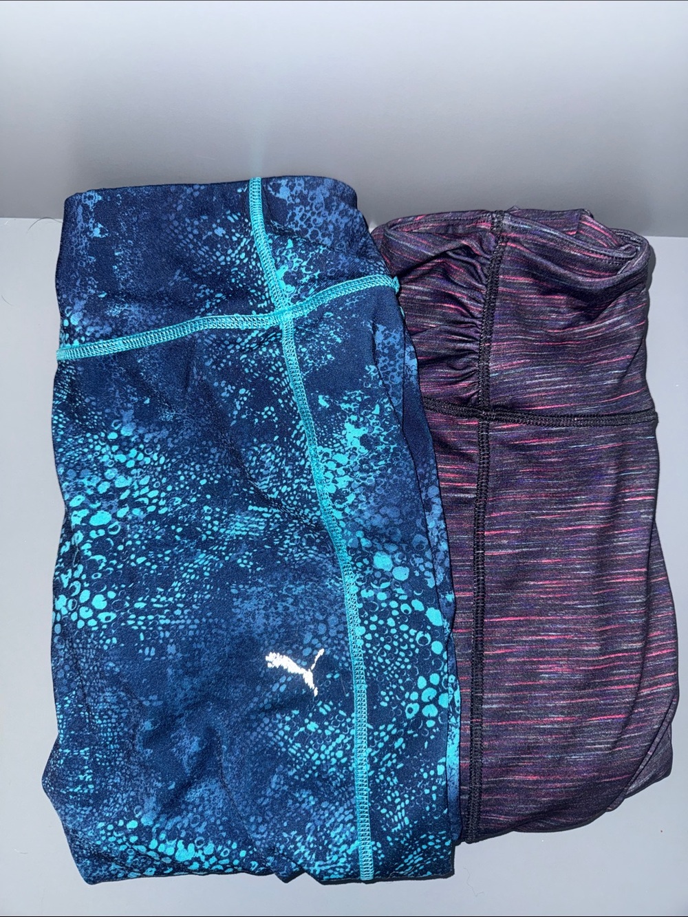 Puma Navy & Teal Patterned and Purple Heather workout Leggings - 2 Pack - Medium